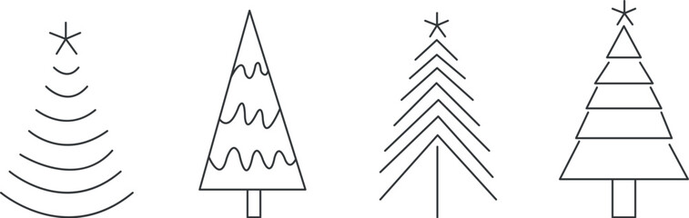 Minimalist Christmas Tree Line Icons Set