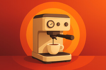 Coffee machine brewing a fresh cup of espresso in a warm and inviting setting with a vibrant background