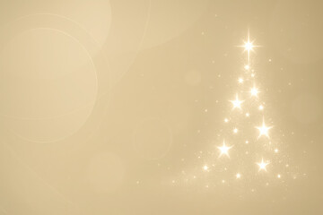 Sparkling Christmas tree design with glowing stars on a soft golden background
