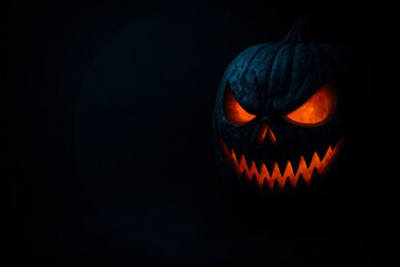 Glow of a carved pumpkin sitting in darkness, ready for Halloween night celebration