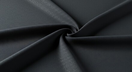 Macro shot of a high-quality, smooth black synthetic fabric, like crepe or georgette, elegantly folded to highlight its quality and matte surface