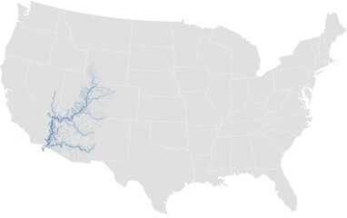 Fototapeta premium Colorado River system – United States rivers vector map with state boundaries (Albers equal area conic projection, based on river size, PPT-compatible & fully editable)