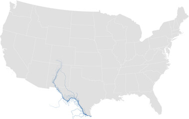 Rio Grande River system – United States rivers vector map with state boundaries (Albers equal area conic projection, based on river size, PPT-compatible & fully editable)