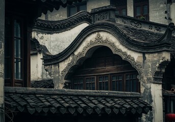 Close up of Arched Gables in Old Houses in Shanghai