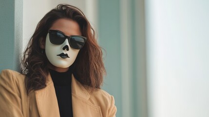 Portrait of a Model with a Skull Mask and Sunglasses Captured in a Stylish Urban Environment