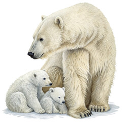 Fototapeta premium Gentle polar bear mother protects adorable cubs in snowy arctic habitat 