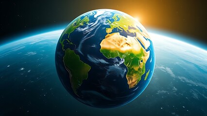 Fototapeta premium Vibrant Earth globe floating in space, showcasing continents with atmospheric lighting.
