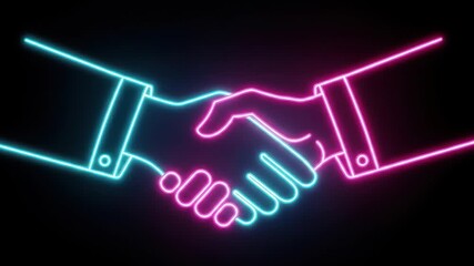 Glowing Neon Handshake Symbolic Representation of Agreement, Partnership, and Collaboration in Business or Deal Making