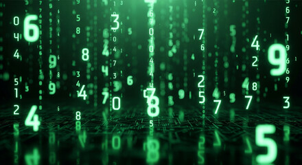 Green digital matrix with binary code numbers background

