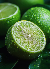 Lime Slices Splashing in Water on Black Background. Juicy lemon slices captured mid-splash in clear water over black background, showcasing freshness, citrus energy, and dynamic movement.