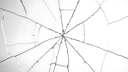 Obraz premium Macro shot of cracked glass texture with high contrast on white.