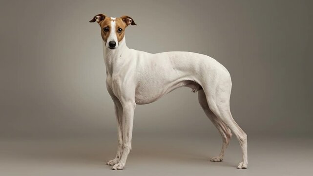 Dog standing with white body and browntan head