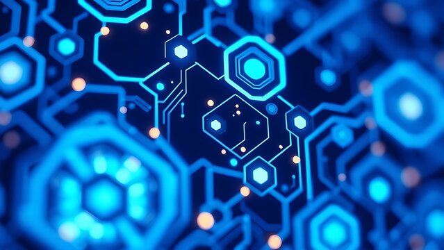 Abstract technological pattern with glowing elements in cool blue tones on a minimalist background.