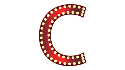 Retro letter C with a vintage illuminated sign and a warm, inviting glow effect.