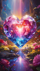 ハート型の幸せな水晶が神秘的に輝く夜　恋愛運	