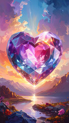 ハート型の幸せな水晶が神秘的に輝く夜　恋愛運