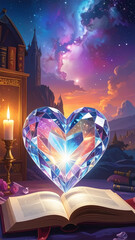 ハート型の幸せな水晶が神秘的に輝く夜　恋愛運