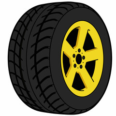 Obraz premium A close-up illustration of a car tire with a bright yellow five-spoke rim.
