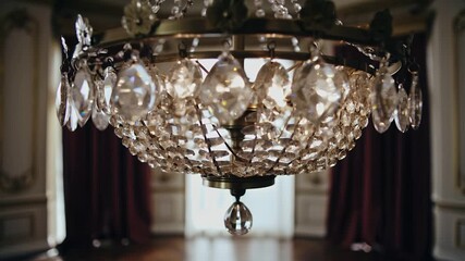 Glistening Crystal Chandelier Elegantly Adorns Luxurious Grand Hall Interior. - Powered by Adobe