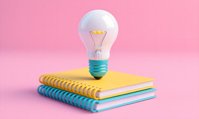 Creative Lightbulb on Notebooks: Concept of Ideas, Education, and Innovation