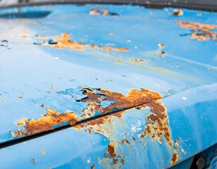 Rusted blue car hood