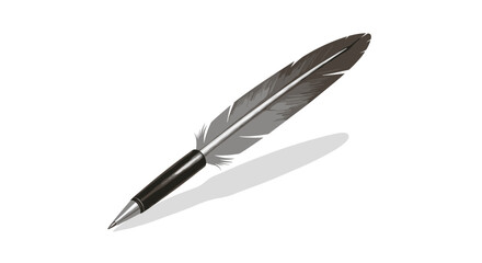 Realistic quill pen with shadow on white background