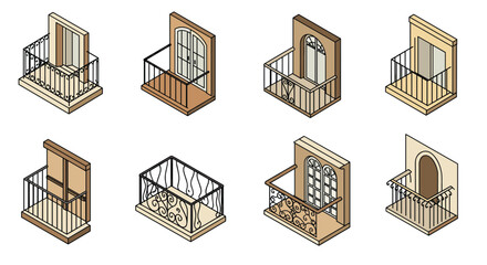 Isometric balconies set: elegant designs and diverse styles