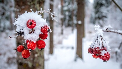 Winter berries in snowy forest