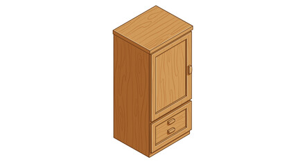 Isometric wooden cabinet with drawers and door in 3d perspective