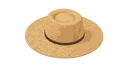 Realistic isometric straw hat with woven texture and brown band