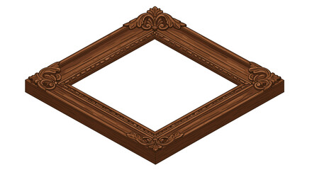Ornate wooden frame design with intricate carvings in isometric style