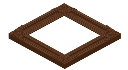 Ornate wooden picture frame with carved details in isometric view