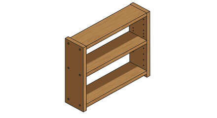 Isometric wooden bookshelf with two shelves in minimalist design for interiors