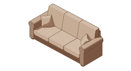 Comfy isometric sofa with cushions in neutral tones