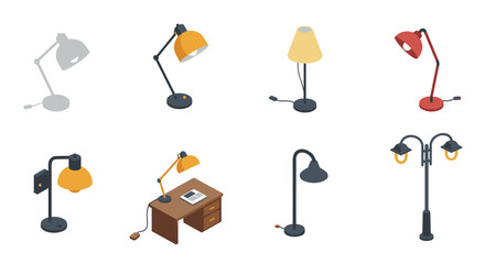 Diverse collection of modern isometric lamp designs for home and office decor