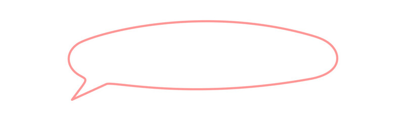 Hand drawn organic oval speech bubble outline in subtle pink line style. This communication element serves as a textbox for chat or message, combining a talk bubble and comment concept. The rounded