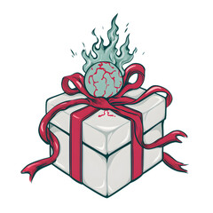 Unwrap the unexpected with this striking, surreal gift box featuring a fiery, bloodshot eye topper, perfect for edgy designs and attention-grabbing promotions.