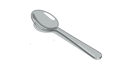 Realistic metal spoon with shadow on white background