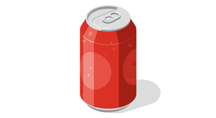 Isometric red soda can with bubbles on white background