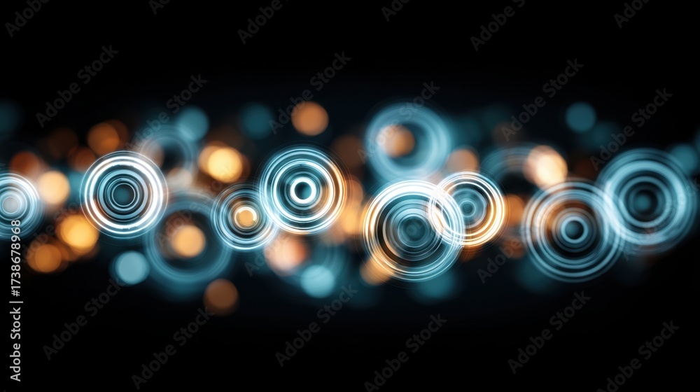 Wall mural abstract glowing circles and blurred lights in a dark background creating a modern digital art theme
