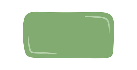 Hand drawn organic rectangle label appears as green icon. Abstract shape with blob patch form and text background. Simple label in green for natural concept, badge or template.