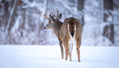 Winter deer in snowy forest