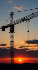 Sunset Crane Construction Silhouette.