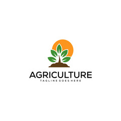 Agricultural growth logo featuring vibrant leaves sun and fertile soil symbolising sustainability