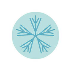 Icy snow flake sticker symbol with blue and white round ornament in line style. Winter chill element, cold frost accent, perfect for xmas box or package. Clean and simple outline, holiday season