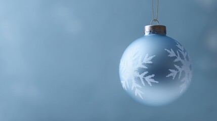 A shiny, blue Christmas ornament with a snowflake design.