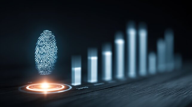 Digital fingerprint technology representing security and authentication with bar graph statistics, illuminated in a dark background for modern concepts - Powered by Adobe