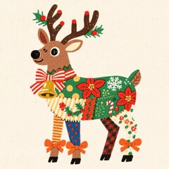 Obraz premium Joyful Reindeer Decorations: Adding Colorful Festive Flair to Your Christmas Holiday Celebrations with Nature-Inspired Animal Decor and Beautiful Bows