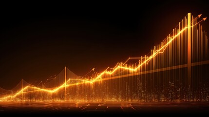 Dynamic upward trend graph with vibrant orange hues, representing financial growth and progress in a sleek, modern design against a dark backdrop