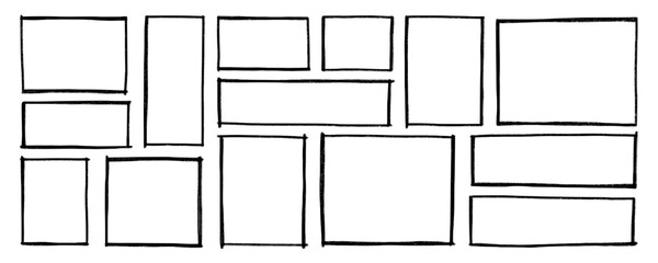 Crayon text boxes and frames doodle set. Rectangle and square shapes, grunge chalk borders in sketch style. Hand drawn vector illustration isolated on white background